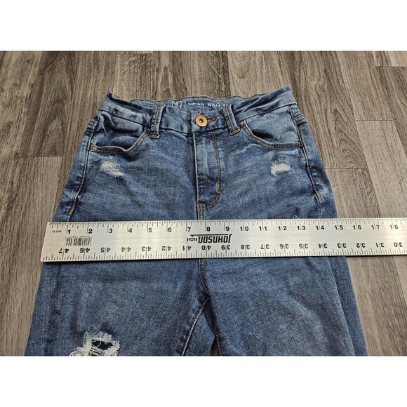 (3/$35) No Boundaries Jeans Womens 5 Blue Distressed Ripped Skinny Stretch Denim - Picture 8 of 11